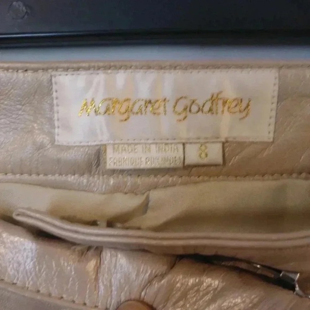 Margaret Godfrey Champagne Metallic Leather Straight Leg Pants Size 8 Gold - Picture 4 of 10
